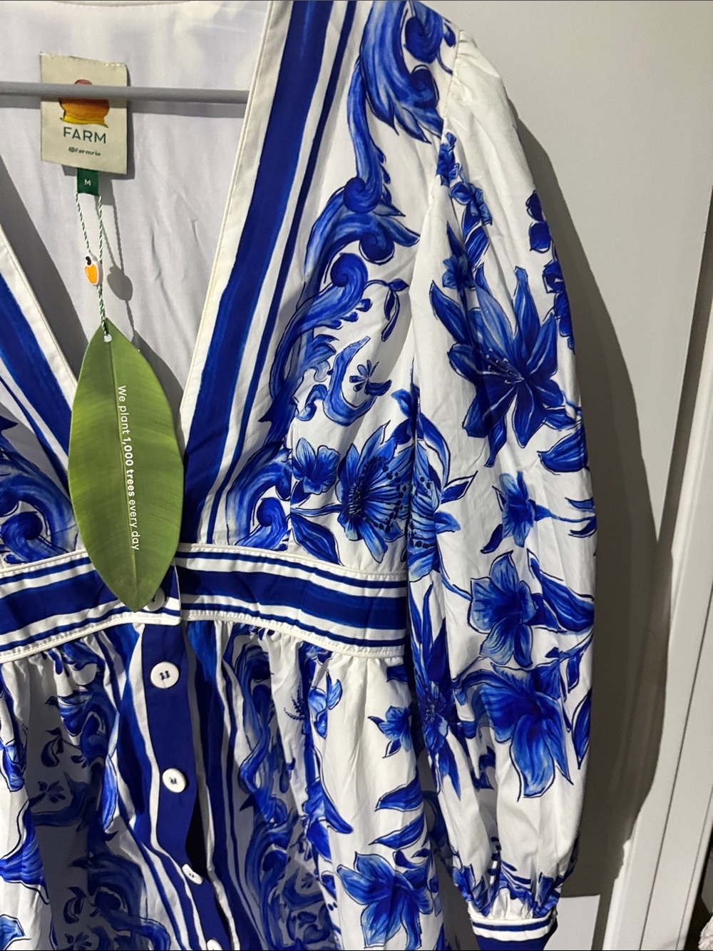 FARM Rio Blue & White Floral Button-Front Mini Dress - Picture 5 of 7